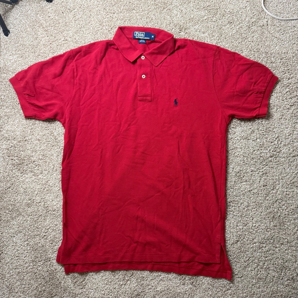 Polo Ralph Lauren Polo Shirt Mens Medium Red Short Sleeve Embroidered Pony Logo - Picture 2 of 6